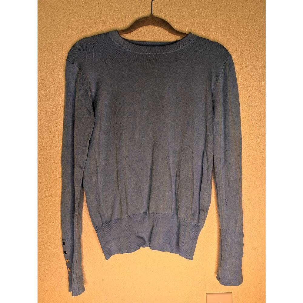 Zara Women's Blue Crewneck Pullover Sweater M Snap Details Soft Office Chic